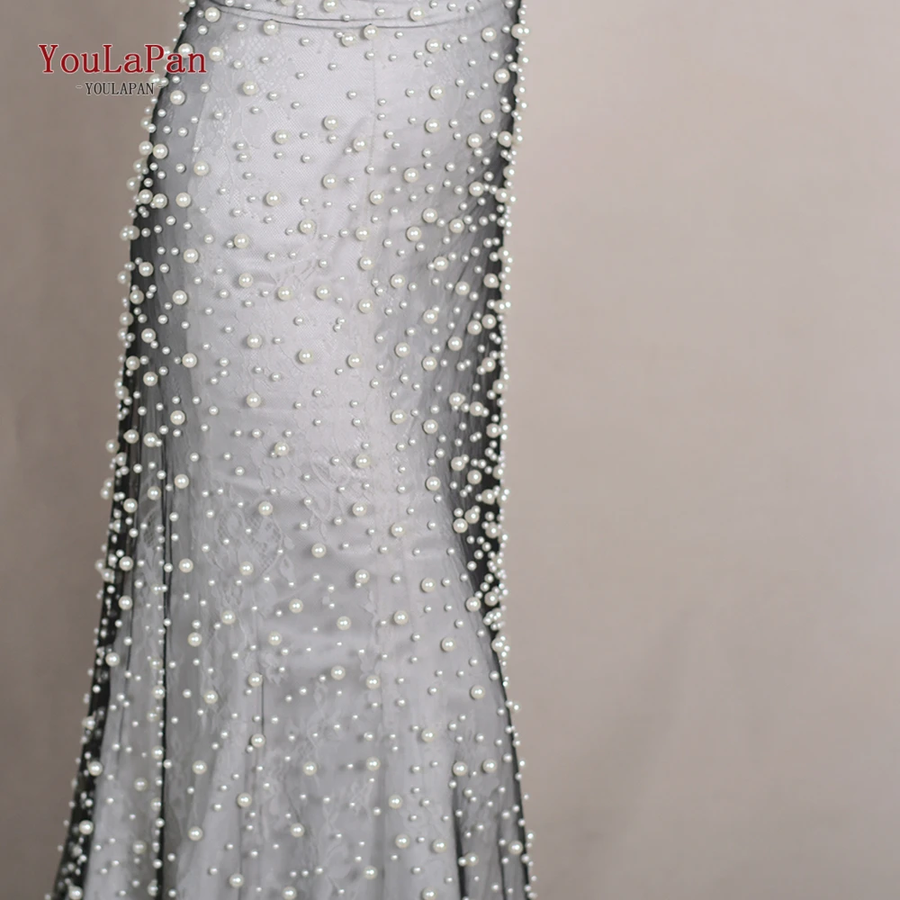 YoulaPan V139 3 Yards Of Handmade Custom Decoration Pearl Tulle Bride Diy Wedding Hijab Pearl Textiles Unexpected