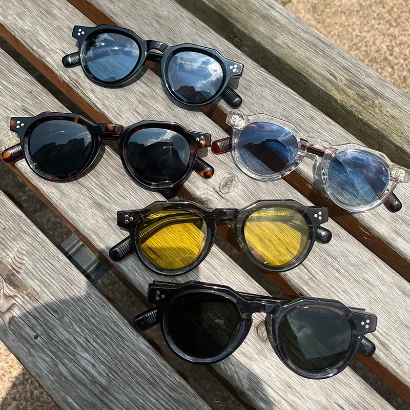 

High Quality Acetate Sunglasses For Men Women Oval Round Eyeglasses Frames Japanese Style Designer Driving Travel Glasses UV400