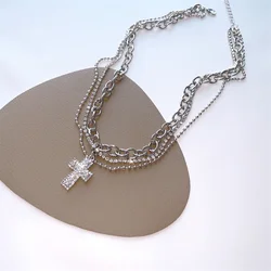Zircon Cross Pendant Necklace Spicy Girl Sweet and Cool Style Multi Layered Necklace Choker Gift for Women Necklace for Women