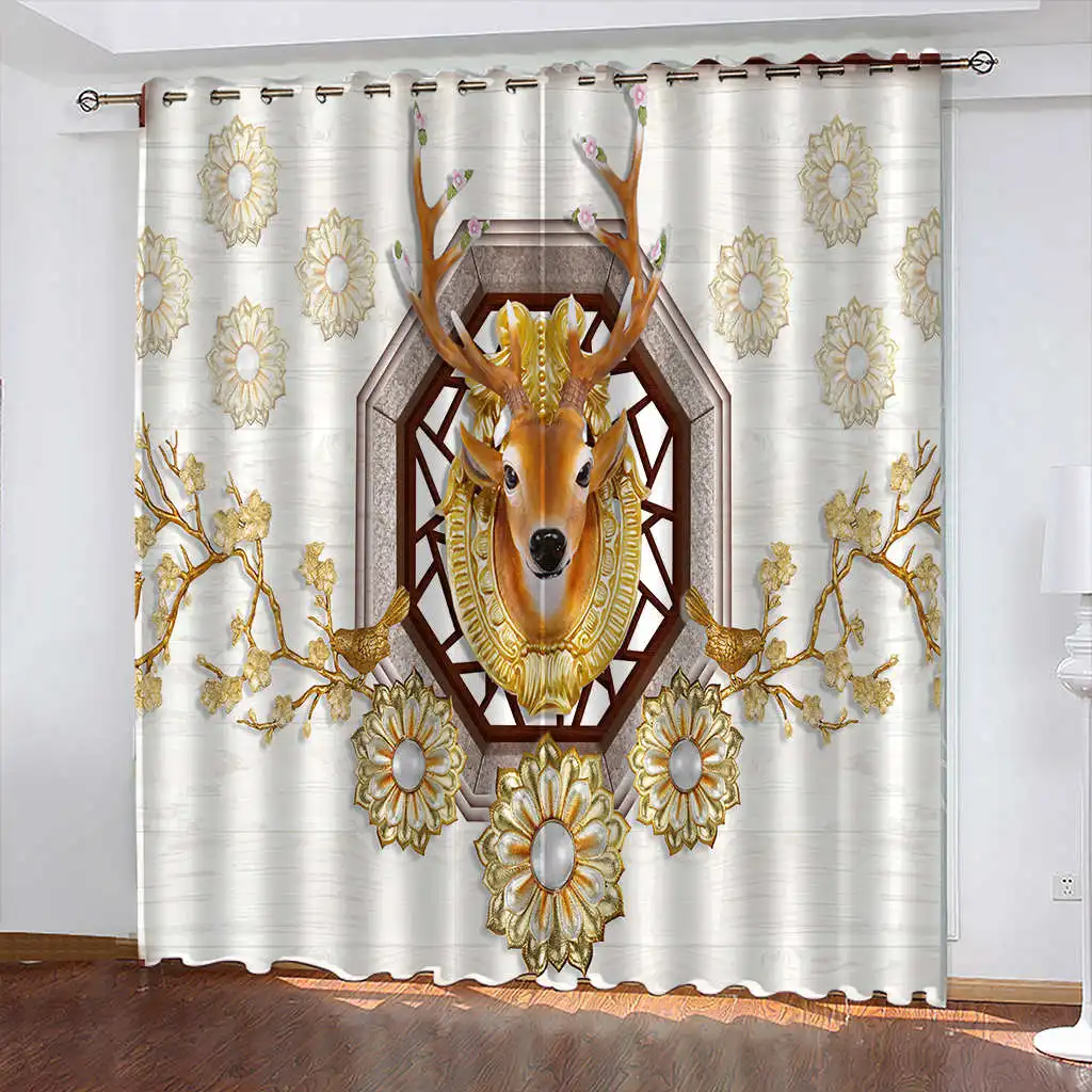 

Luxury Elk Printed Household Curtains Woven Blackout Curtains Biparting Open Curtains for Living Room Cortina De Sombra カーテン