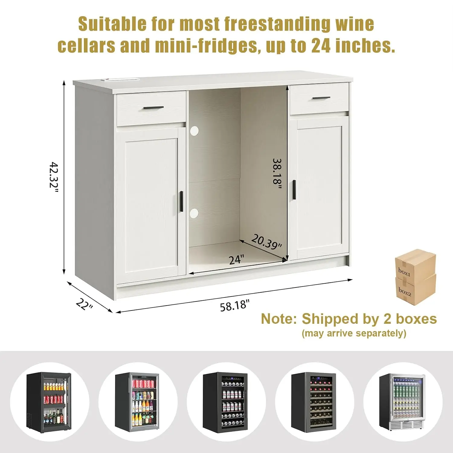 Mini Fridge Cabinet,Coffee Bar Cabinet with Fridge Space | Mini Fridge Stand with Wine Storage & Outlets,Fits 24