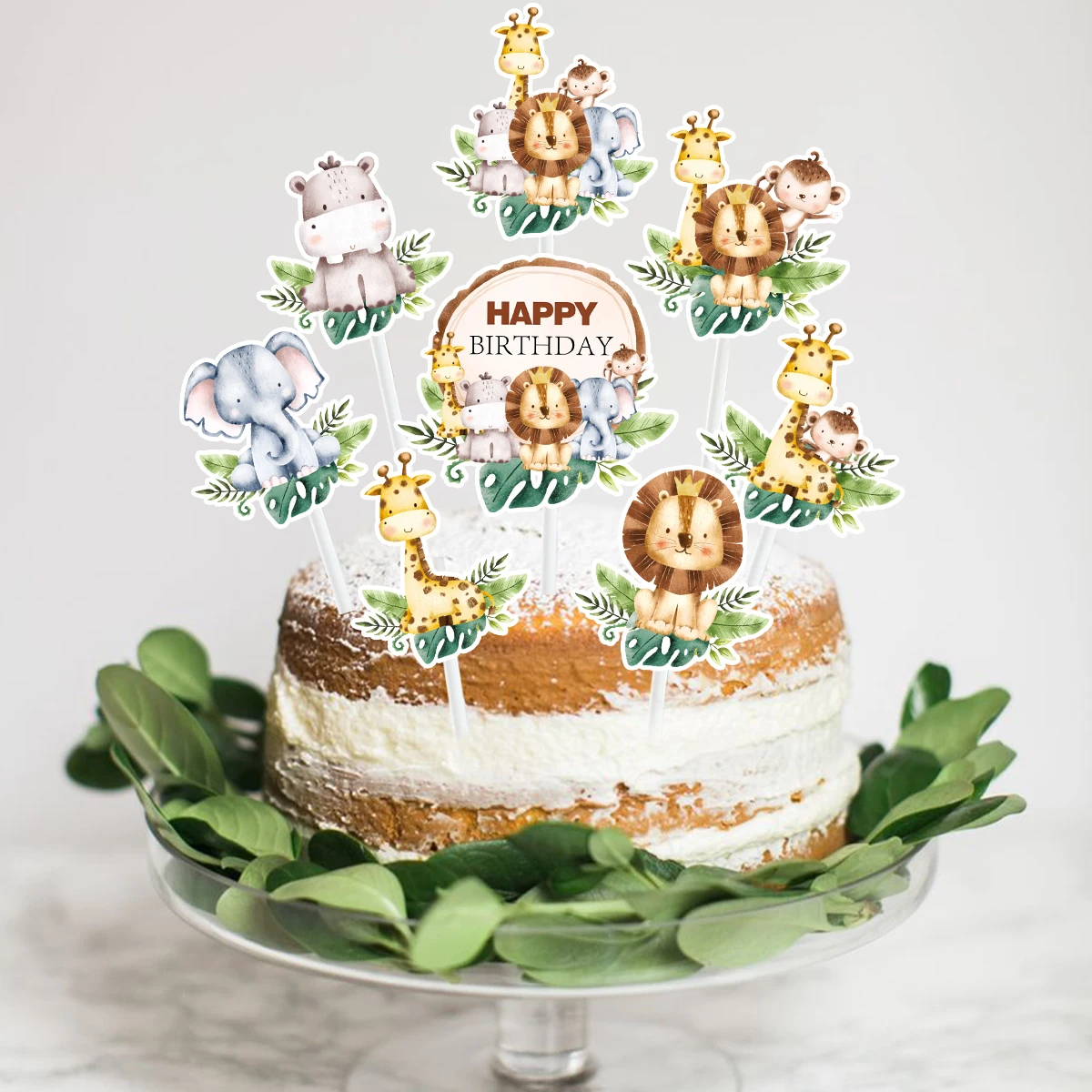 Jungle Safari Birthday Cake Topper Zoo Giraffe Lion Jungle Party Supplies Safari Birthday Party Decoration Kids Baby Shower Wild