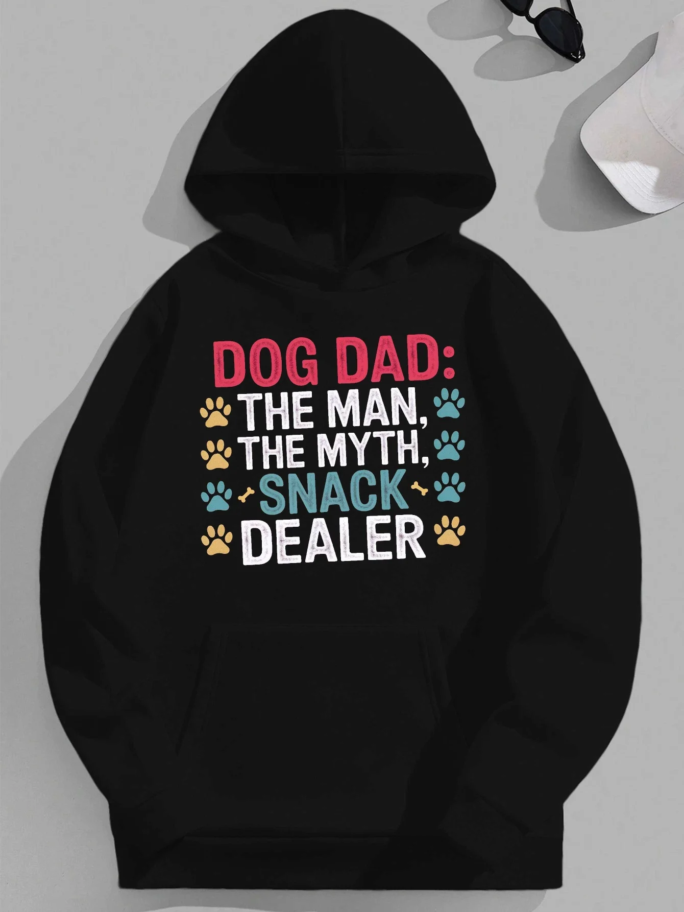 

Мужская толстовка с капюшоном Add-On Dog Dad — забавная спортивная рубашка для любителей домашних животных с принтами лап, в черном стиле толстовки
