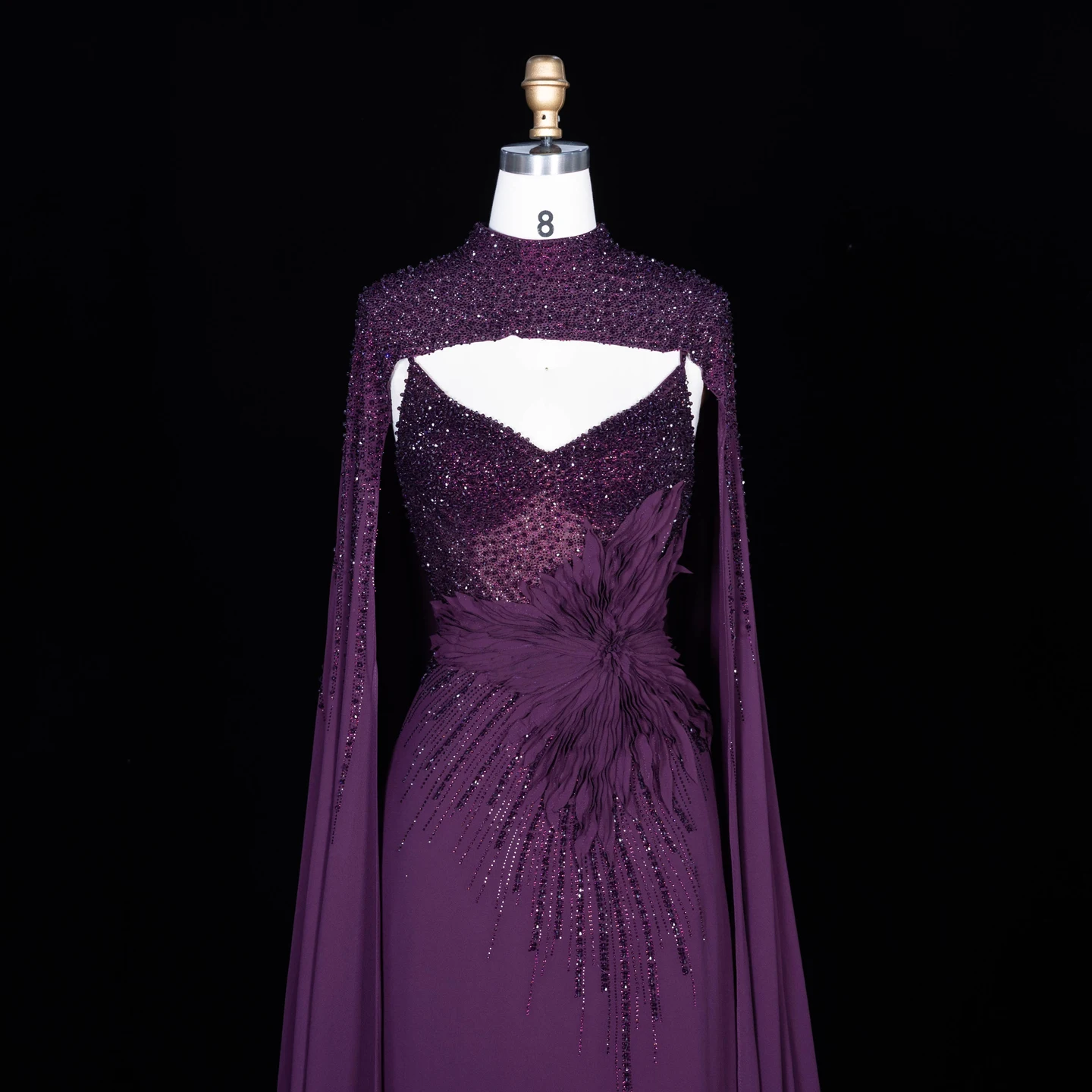Sharon Said Abendkleider Luxuriöse Meerjungfrauen-Kleider mit V-Ausschnitt, Chiffon, Kristallen, Arabisch, Dubai, formelle Partykleider mit Umhang SS074 Maßanfertigung – Detail 14