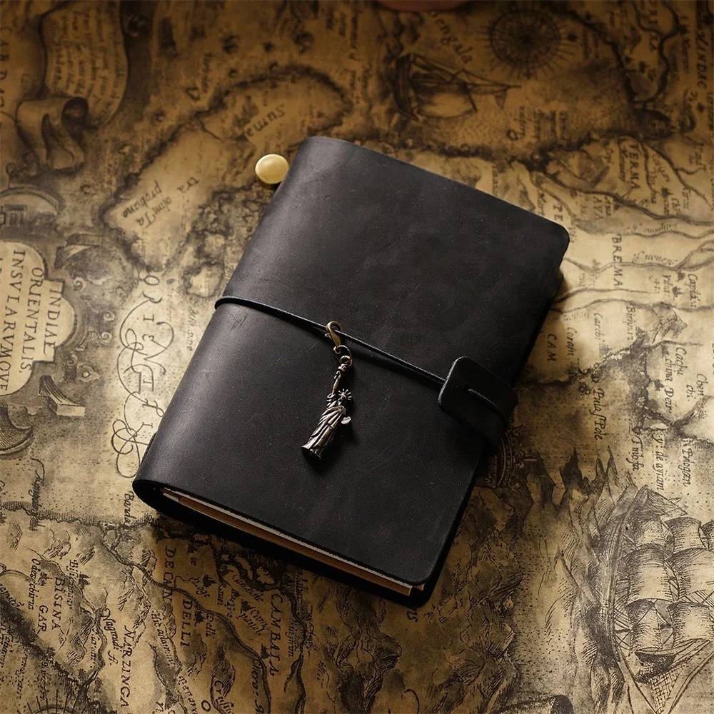 Diário de couro genuíno gravata corda retro notebooks a5 linha planejador bala pontilhada em branco papel nota livros viagem diy artesanal presente