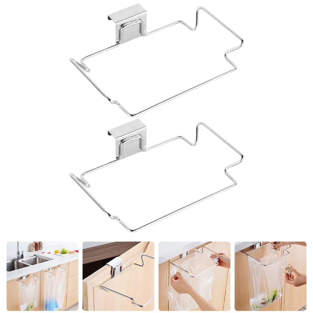 2Pcs Stainless Steel Garbage Storage Rack Heavy Duty Hanging Shelf Trash Bag Holder for Kitchen Bathroom