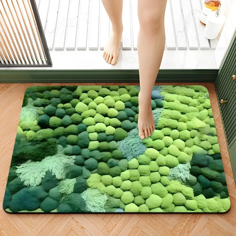 Diatom Mud Shower Room Mat Rainforest Pattern Absorbent Bath Mat Non-slip Bathtub Floor Mats Moss Bathroom Mats Kitchen Carpet