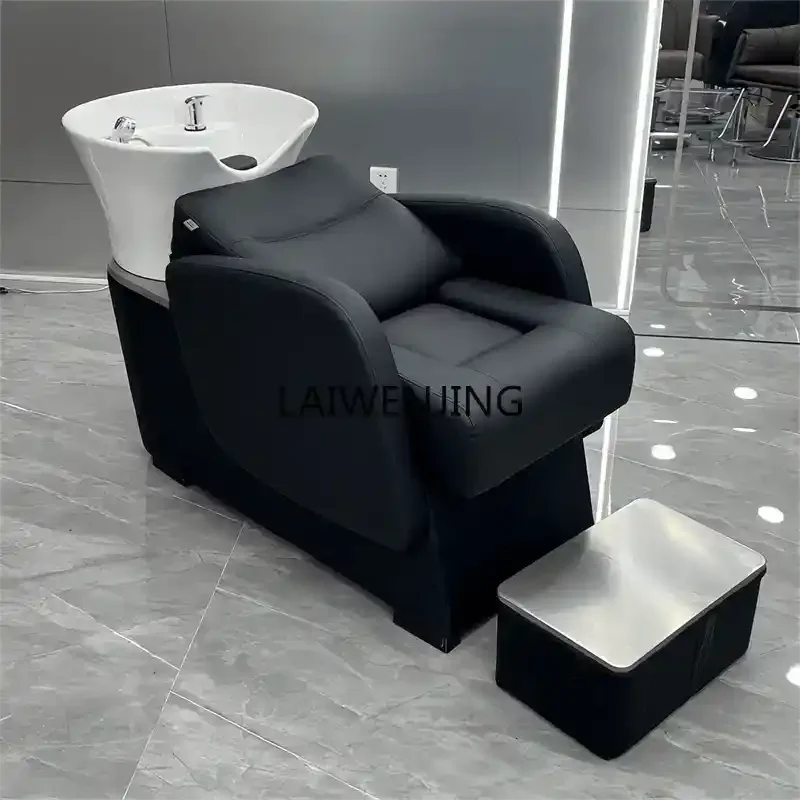 LYN shampoo bed barber shop special semi-lying flush bed ceramic deep basin head massage shampoo bed