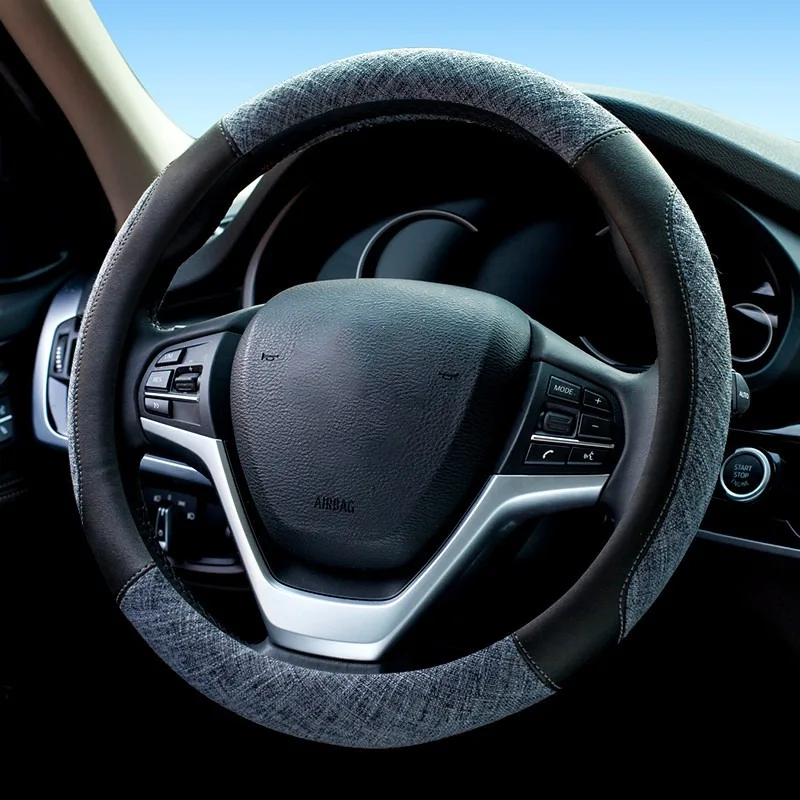 Breathable Linen Steering Wheel Covers Universal Car Steering Wheel Cover Car Accessories Interior Non-slip 38CM Steering Covers