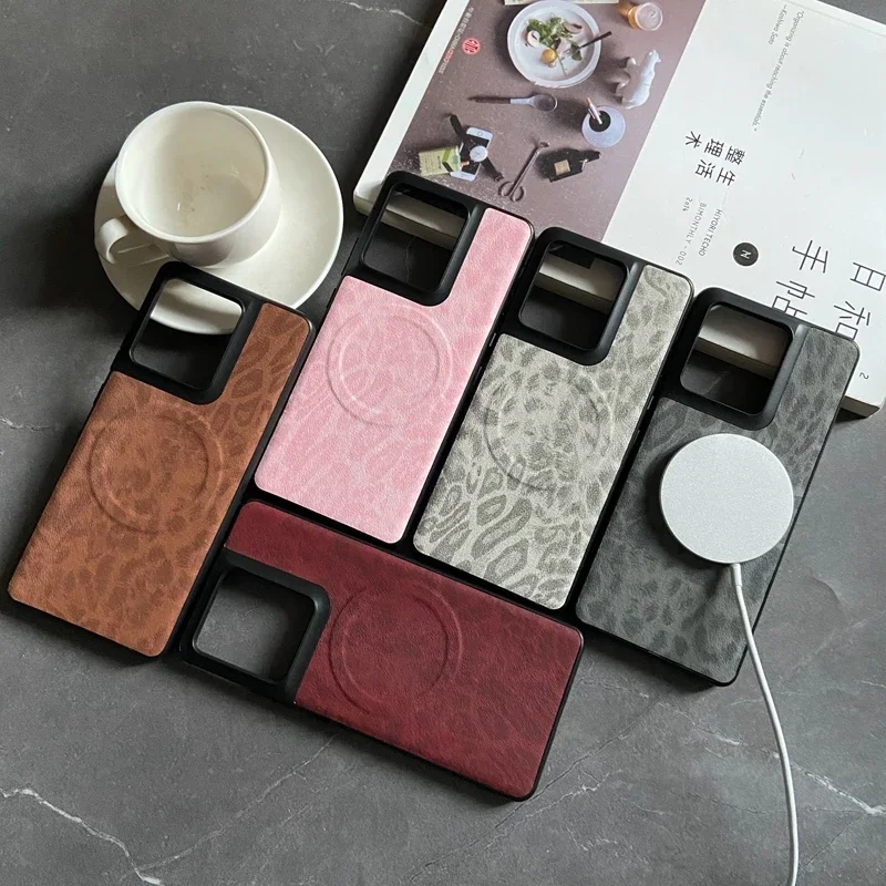 Busine Sle Leather Phone Case for Motorola Edge 50 Ultra Fushion Pro G Play Power Stylus Leopard Floral Magsafe Protect Cover