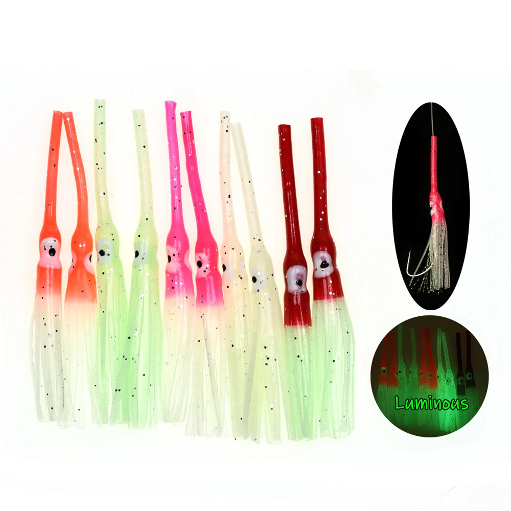20 Stück 8,5cm/1g Langmaul-Soft-Squid-Röcke, leuchtende Oktopus-Köder für Sabiki-Rigs, Salzwasser-Kabura-Angeljigs – Detail 1