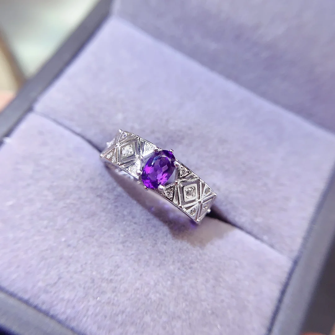 SHILOVEM 925 sterling silver Natural amethyst rings  fine Jewelry women wedding gift wholesale  4*6mm  lj0406558agz