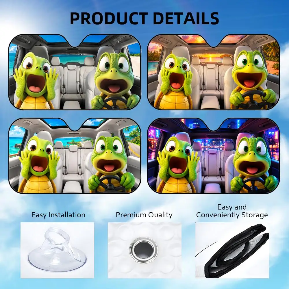 Funny The turtle drives a car Sun Visor Foldable Aluminum Foil Car Windshield Sun Shade - UV Protection & Heat Insulation Visor