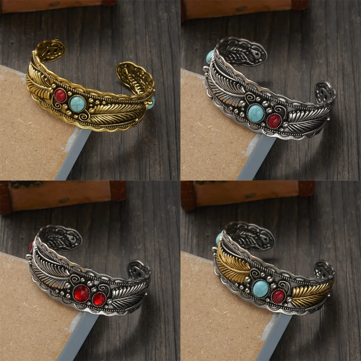 

bracelet retro Stone Cuff Bracelet For Women Simple Punk Style Turquoise Metal Bracelet New Trendy Jewelry Girl Gift