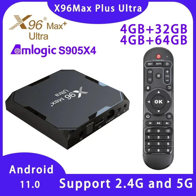 ТВ-приставка X96 Max Plus Ultra Amlogic S905X4, Android 11, 4 + 32/64 ГБ, 2 Wi-Fi, USB3.0, 8K HD, 2,4/5,0 ГГц