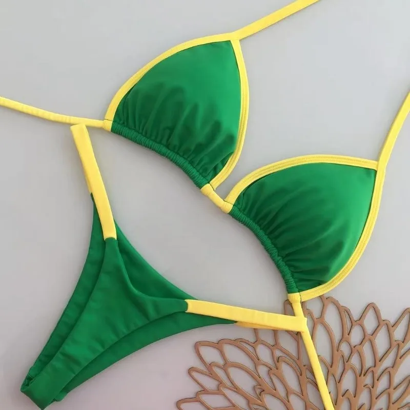 Braizl Flag Bikini Set Women Contrast Color Halter Triangle Two Piece Swimsuit Summer Swimwear Beach Bathing Suit S-XL Plus Size