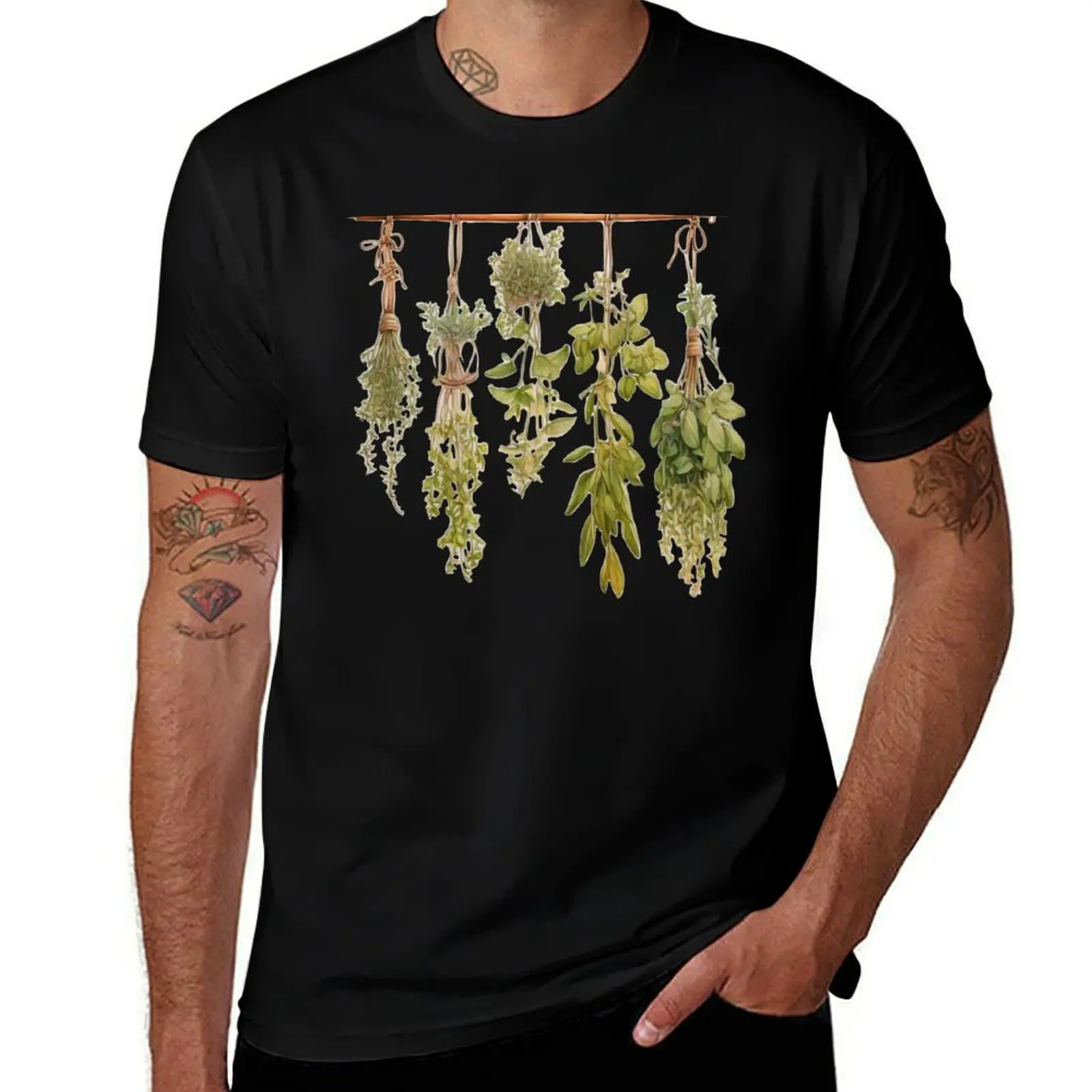 

Classic boho natural botanical watercolor herbs dried herbs T-Shirt printed t shirts for man t shirts for man slim fit T-Shirt