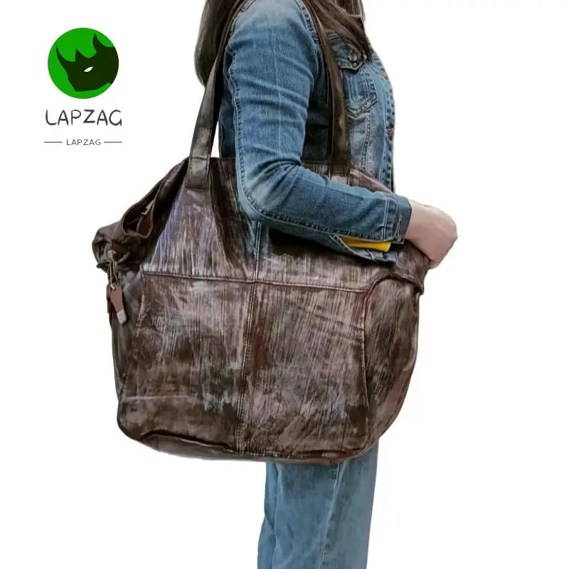 Lapzag Plus Big 100% sheepskin Luxury Women's Shoulder bag Purple Crossbody handbag large goat skin leather travel messenger Bag