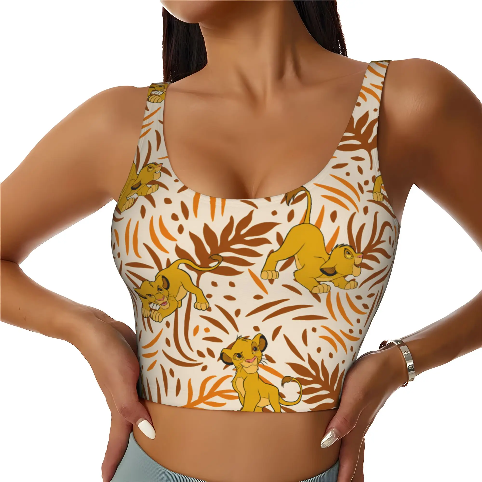 Custom Liones Anime Kinges High Impact Sports Bras Women Hakuna Matata Simba Seamless Workout Yoga Crop Tank Tops