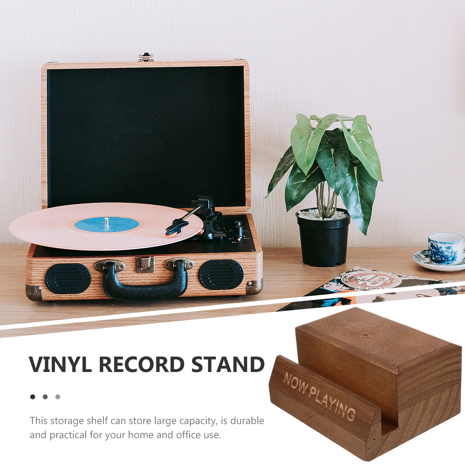 

Wooden Vintage Vinyl Record Stand Desktop Display Rack Durable Organizer for Home Office Black Record Holder Album Cover Holder