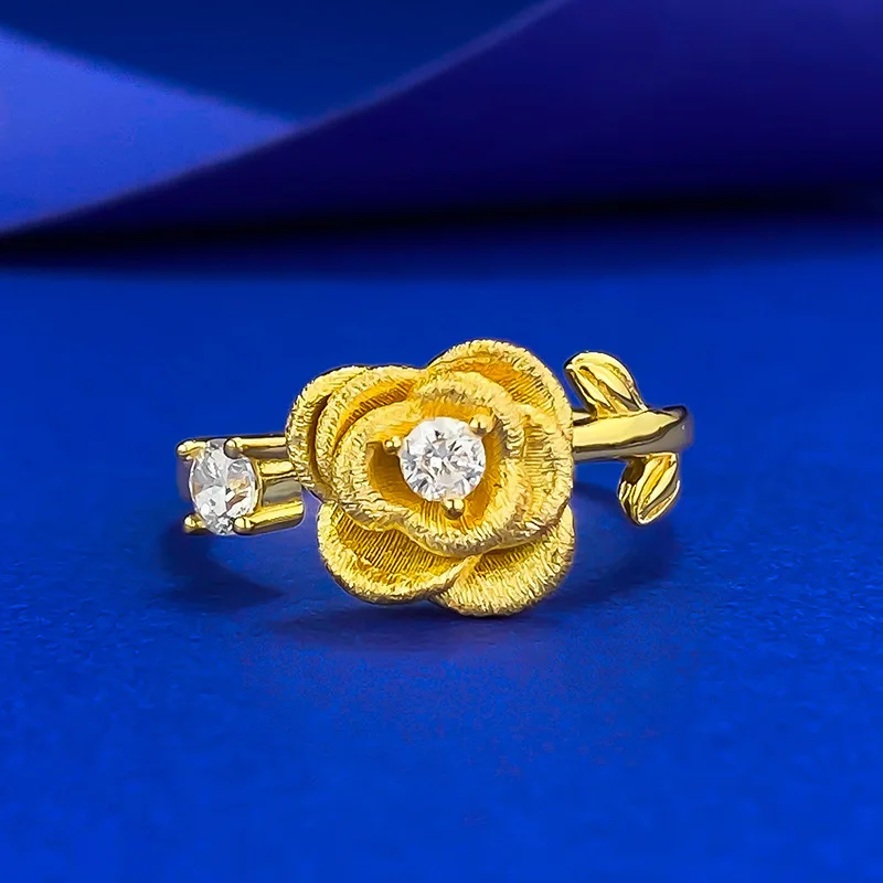 

Женское кольцо с блестящим бриллиантом и матовой розой, легкая роскошь, универсальное, элитное, уникальное, новый стиль