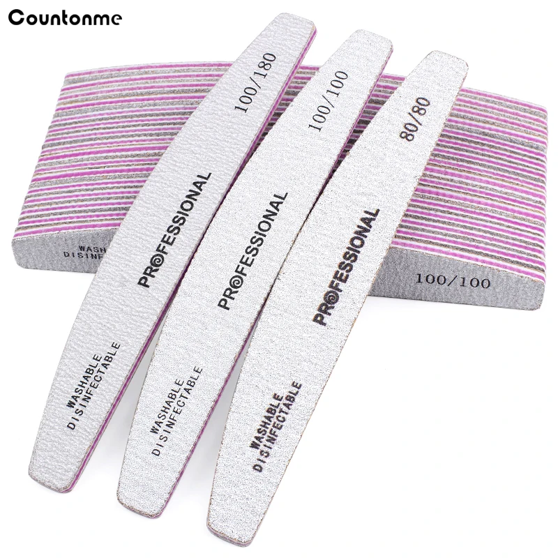 5Pcs Professional Nail Art File Grey Buffer 100/180 Grit Curved Double Sided Sanding Block Grinding Toenail Files For Manicure