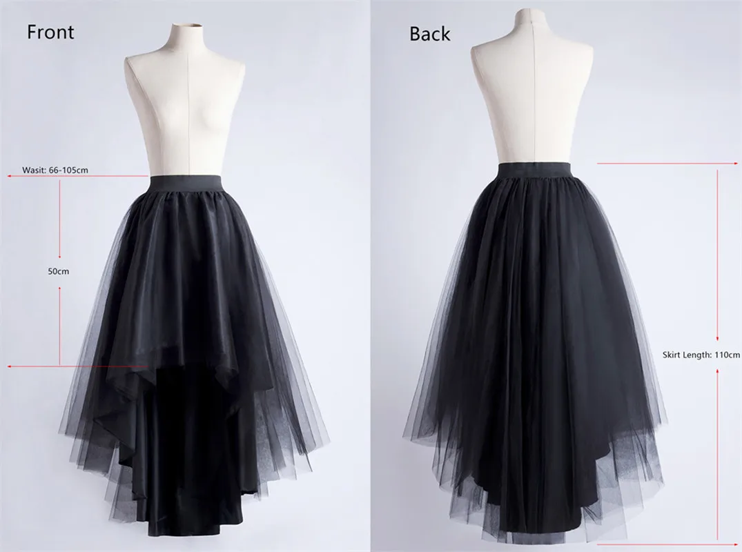 MisShow Gothic Punk Hi-Lo Tutu Skirt Women Elastic Waist High Low Tulle Maxi Dress for Party Carnival Match Rivet Jacket