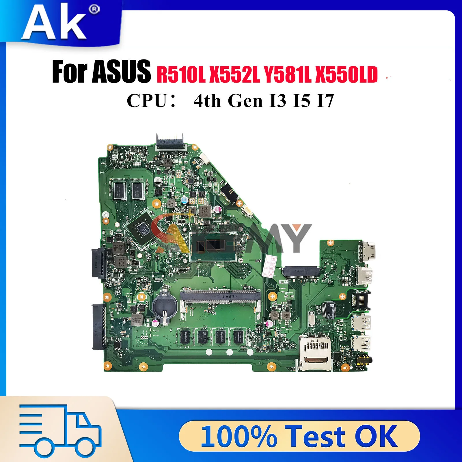 

Материнская плата для ноутбука X550LD для ASUS VivoBook X550L Y581L X550LB X550LC R510L X552L X550LD X550LN с процессором I3 I5 I7 stk