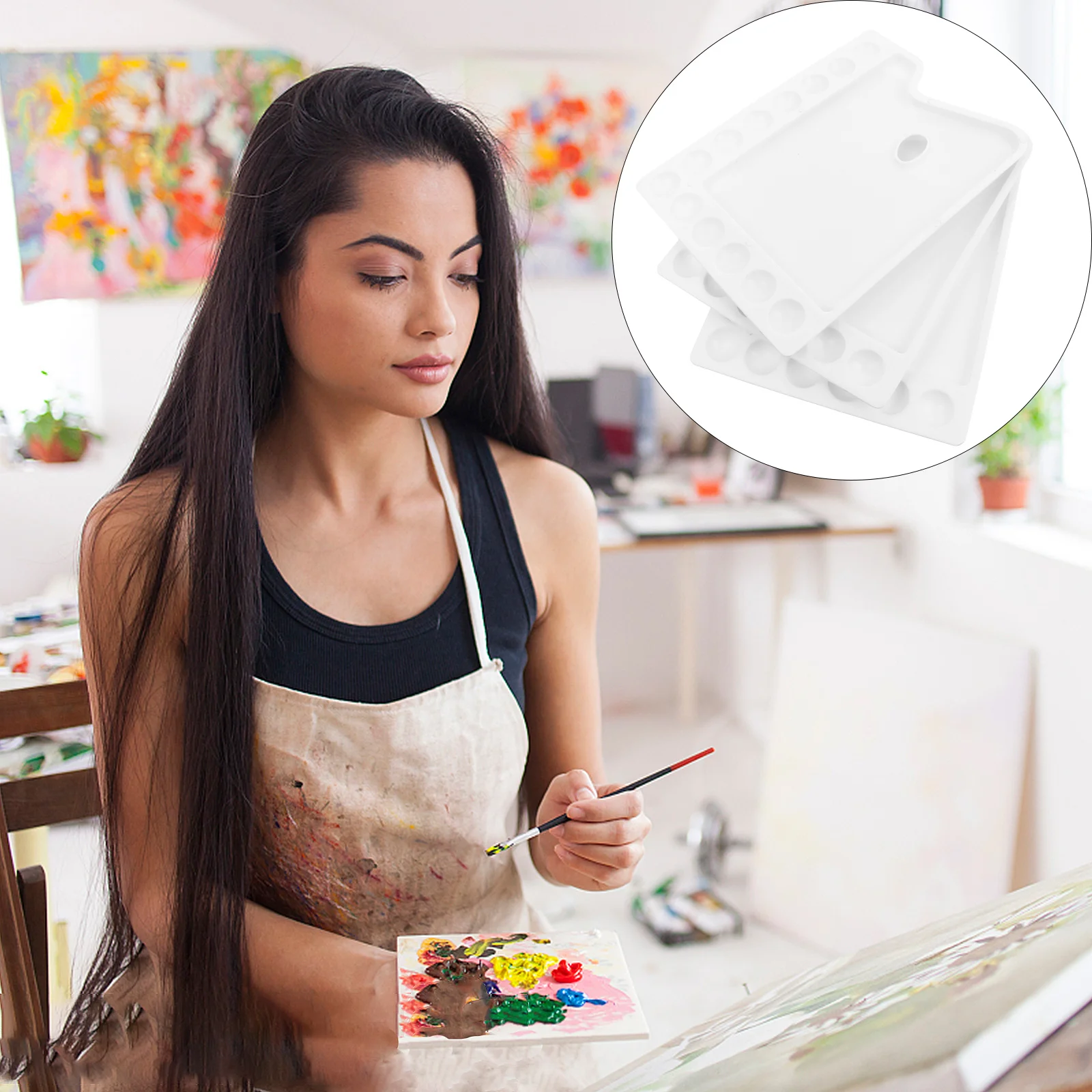 

3pcs Paint Palette Plastic Color Mixing Board For Watercolor Acrylic Diy Art Painting Student Stationery Art Supplies Drawing