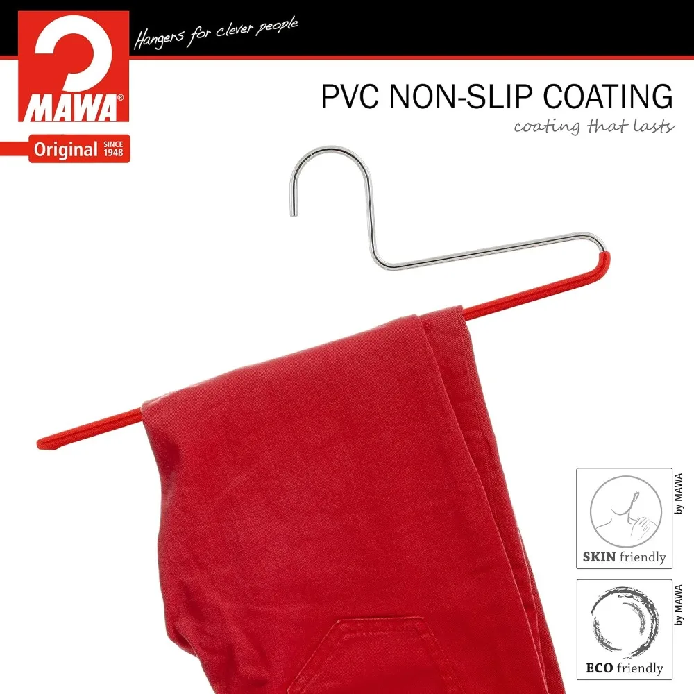 Non-Slip Space Saving Clothes Hanger with Single Rod for Pants, Set of 30, Red