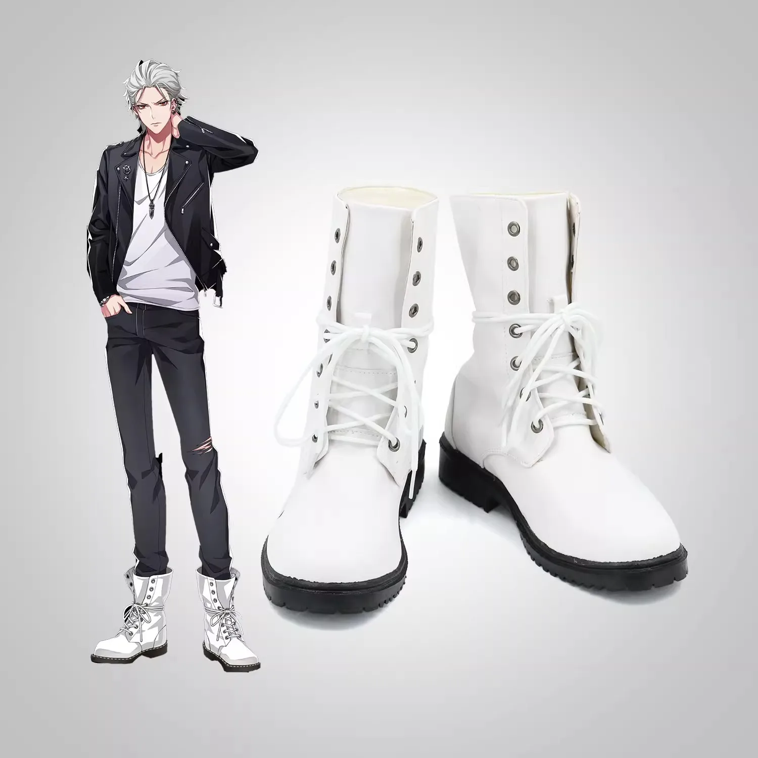 

Hypnosis Microphone Samatoki Aohitsugi Cosplay Costume Shoes White Handmade Faux Leather Shoes Boots