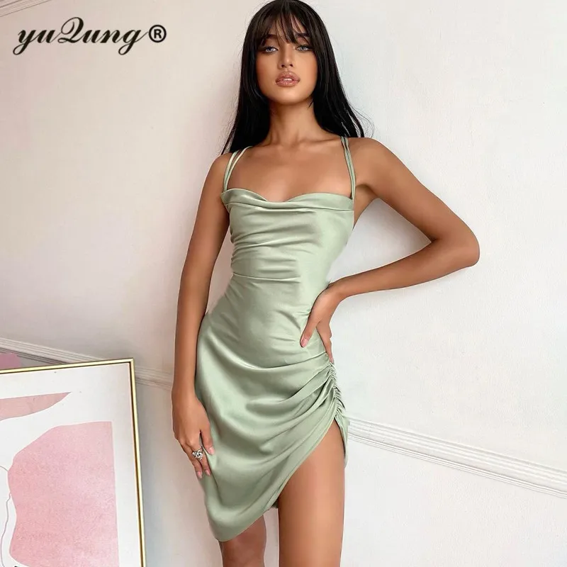 Yuqung Women Satin Backless Lace Up Strap Ruched Drawstring Mini Dress Sexy Faux Silk Strapless Party Club Beach Short Dresses - AliExpress 200000345 Yuqung Women Satin Backless Lace Up Strap Ruched Drawstring Mini Dress Sexy Faux Silk Strapless Party Club Beach Short Dresses - AliExpress 200000345