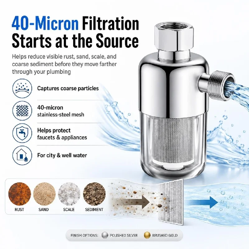 Universal Water Heater Pre-Filter, Washable Inline Sediment Filter for Electric Water Heater, Washing Machine, Home Tap Water