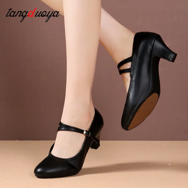 Women Standard Shoes Ladies Ballroom Dance Shoes Closed Toe Salsa Shoes Rubber Soft Outsole Modern Dance 5cm