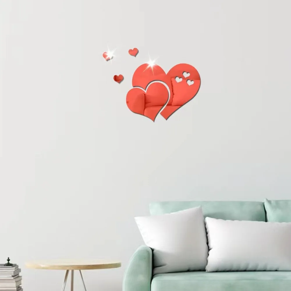 Heart Shape Mirror Wall Sticker 3D Acrylic Decor Waterproof Home Art Modern Minimalism Bedroom Living Room Decals