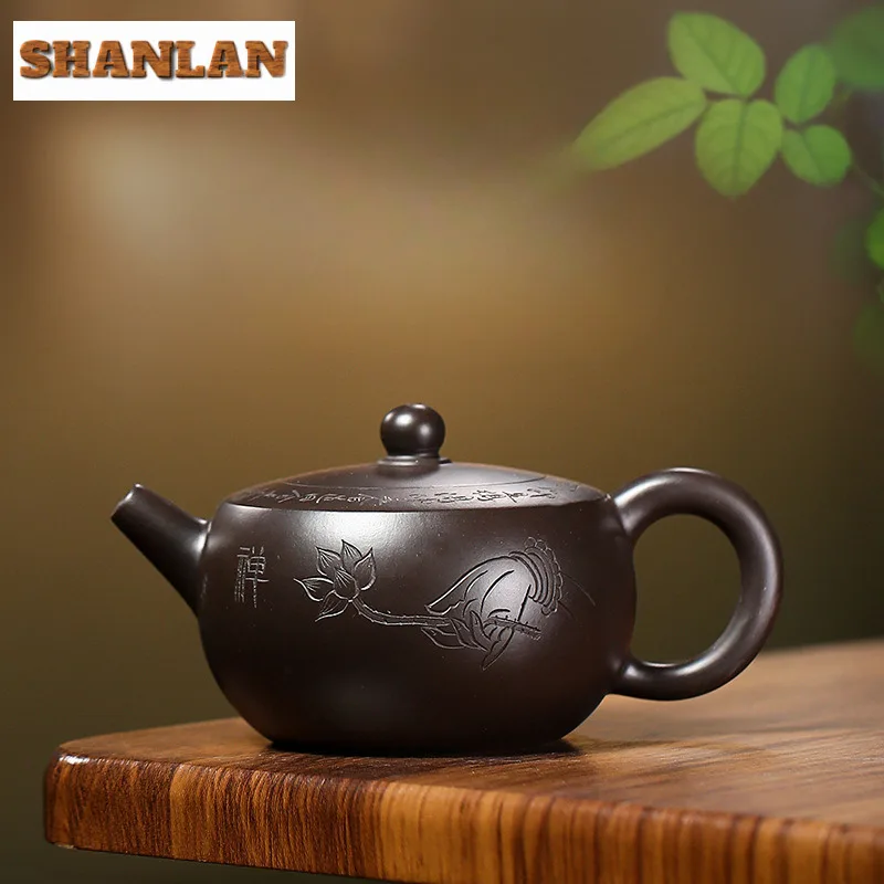 

210ml Authentic Yixing Purple Clay Teapot Famous Master Handmade Wan Yu Pot Raw Ore Black Zhu Mud Tea Maker Kettle Zisha Tea Set