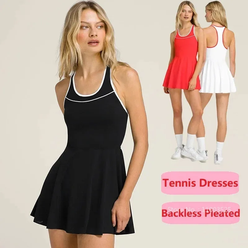 

Цельное теннисное платье. Платья-борцовки с круглым вырезом и шортами. Спортивное платье без рукавов с карманами. Быстросохнущая одежда для пиклбола.