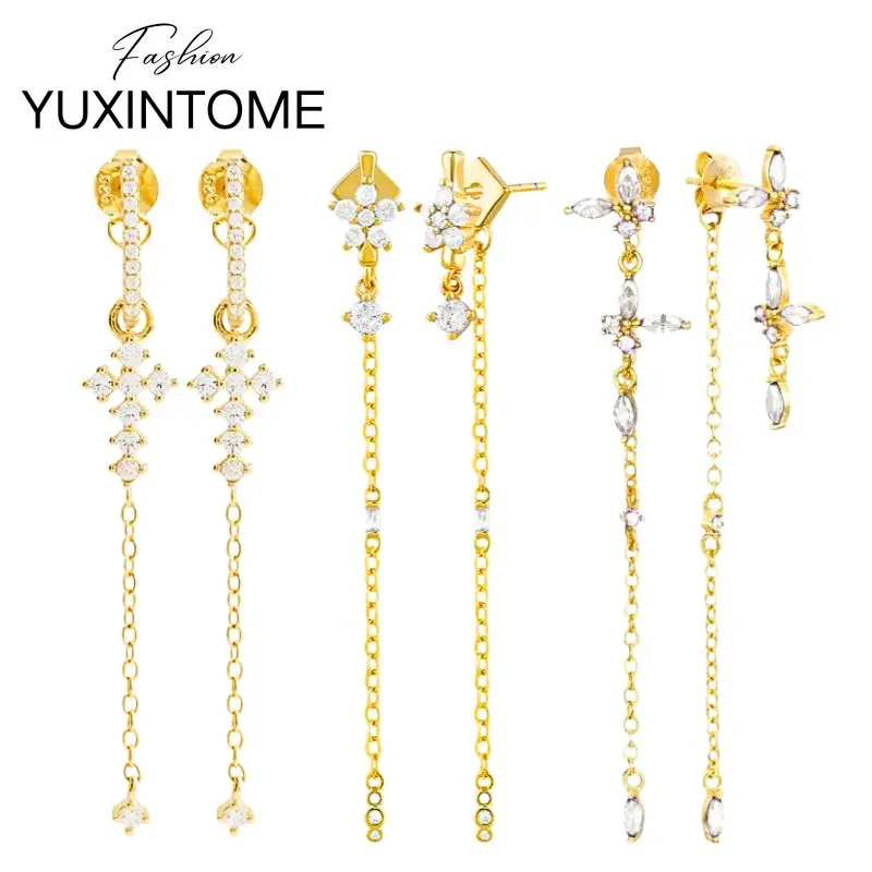 

925 Sterling Silver Needle Luxury Long Chain Tassel Stud Earrings Women's Flower Geometry Pendant Earrings Party Fine Jewelry