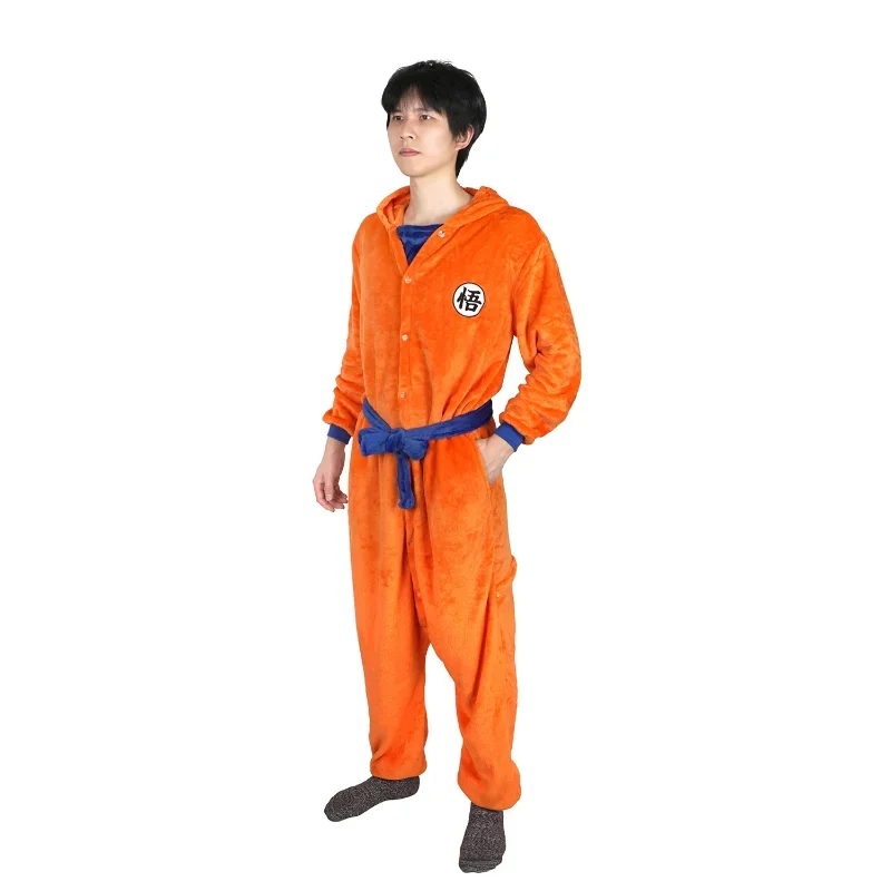 Dragon Ball Wukong's new autumn and winter one-piece loungewear men's flannel cartoon pajamas comfortable outing clothes