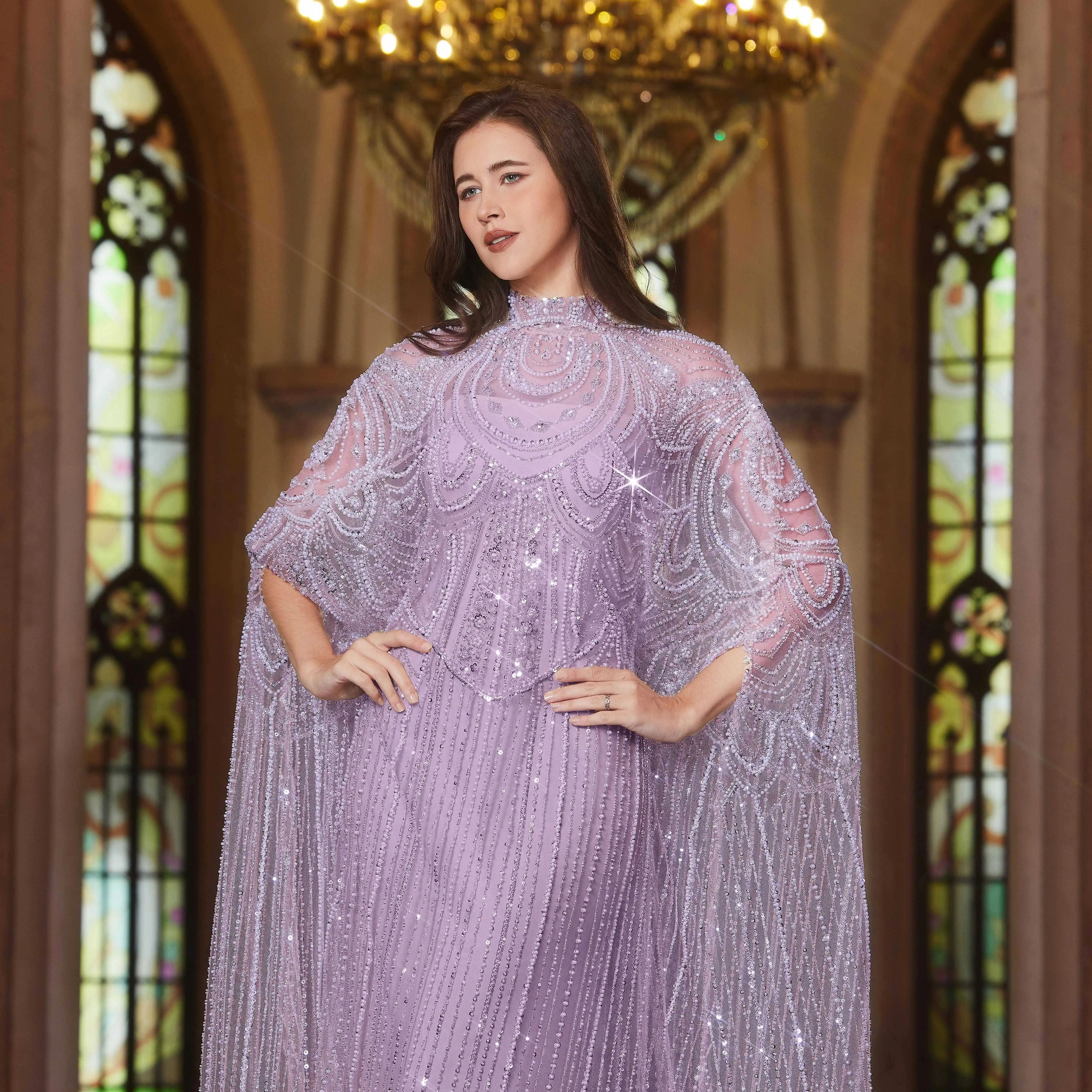 Alice CollectionPro Nude Luxurious Women's Evening Dresses  2025 with Cape Elegant Wedding Party Dress Customized image 6