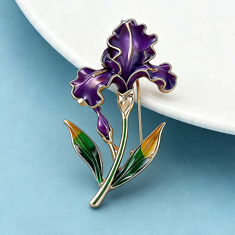 Wuli&baby November Birthday Flower Brooches Pin For Women Lady Fashion Enamel Iris Plants Office Party Brooch Pins Fashion Gifts