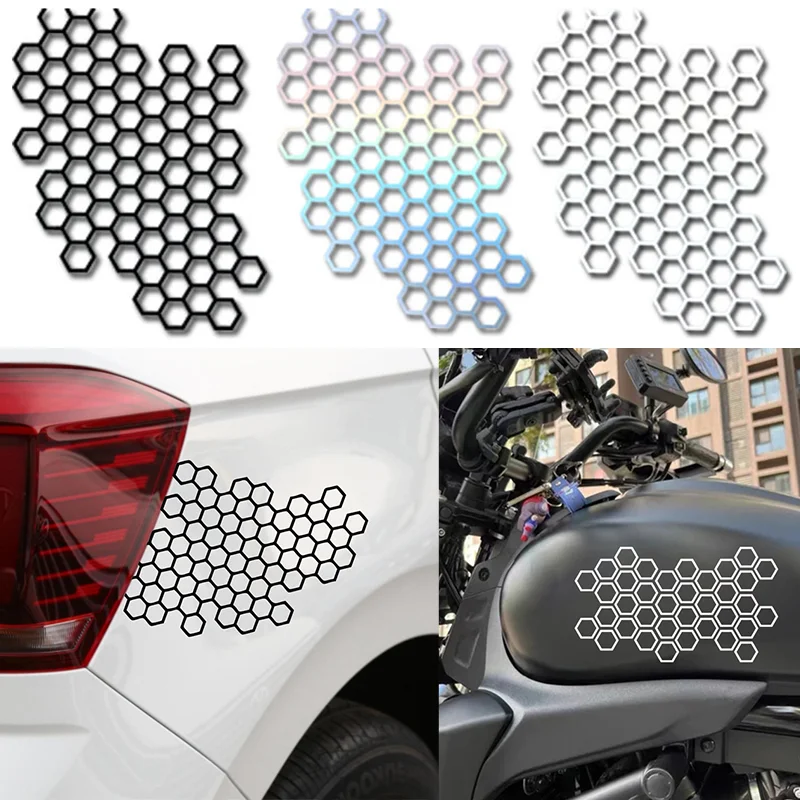 

Creative Reflective Honeycomb Motorcycle Sticker Electric Motorcycle Body Helmet Sticker Personality Grid Shaped Auto Stickers