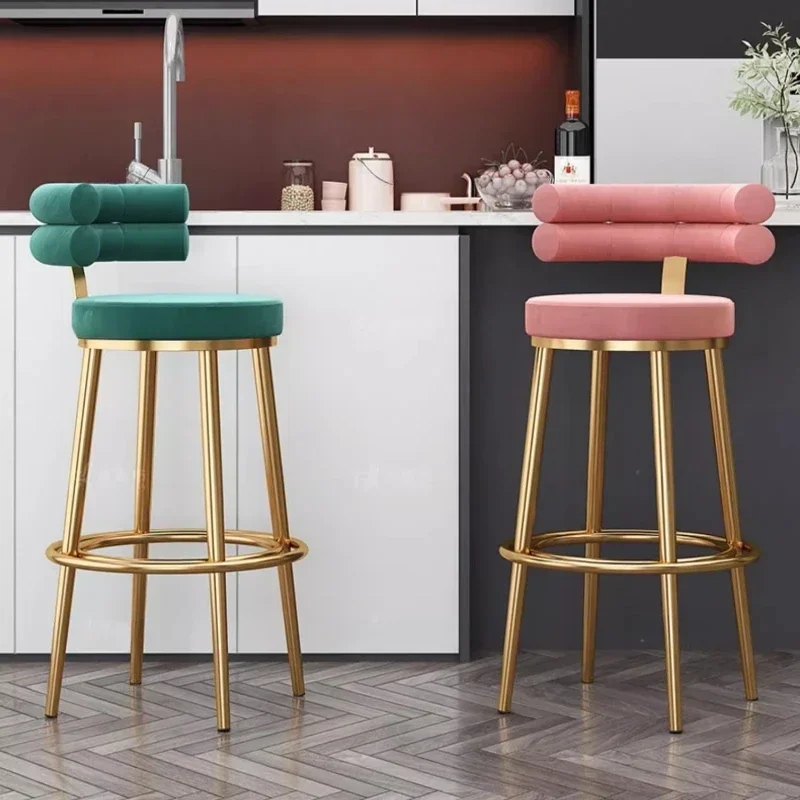 Ins Designer Bar Stool Light Luxury Backrest Counter Chairs Modern Minimalist Home Bar Seat High Elasticity Sponge Cafe Stools