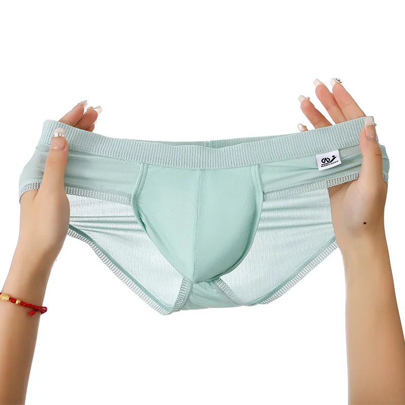 Sommer Herren elastische nahtlose Unterhose ultra dünne atmungsaktive Slips Mann Eis Seide sexy u Beutel mittlere Taille Höschen Unterwäsche Cueca