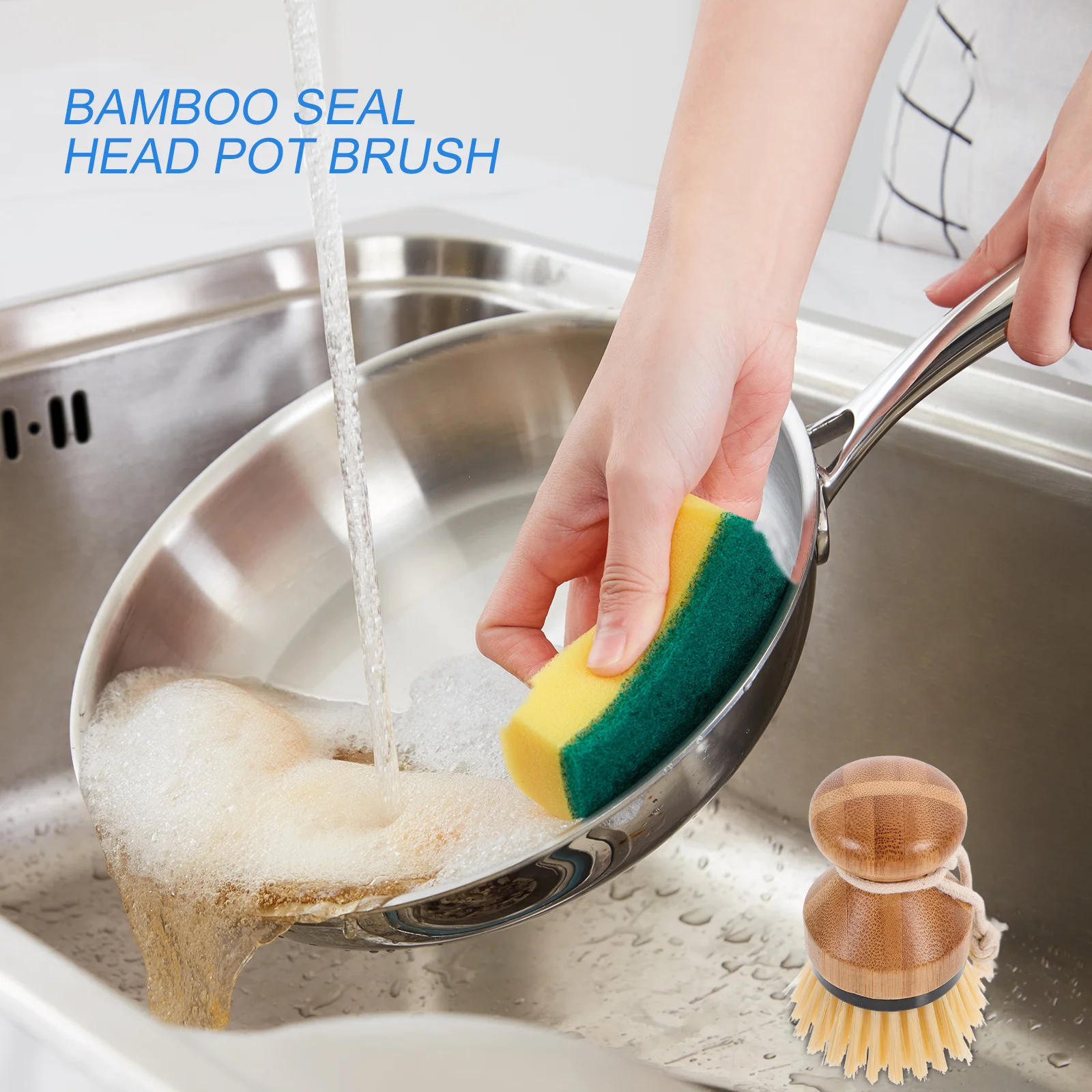 

2Pcs Kitchen Dish Cleaning Brush Bamboo Handle Palm Brush Scrubber for Pots Pans Sink Stove Kitchen Supplies Dish