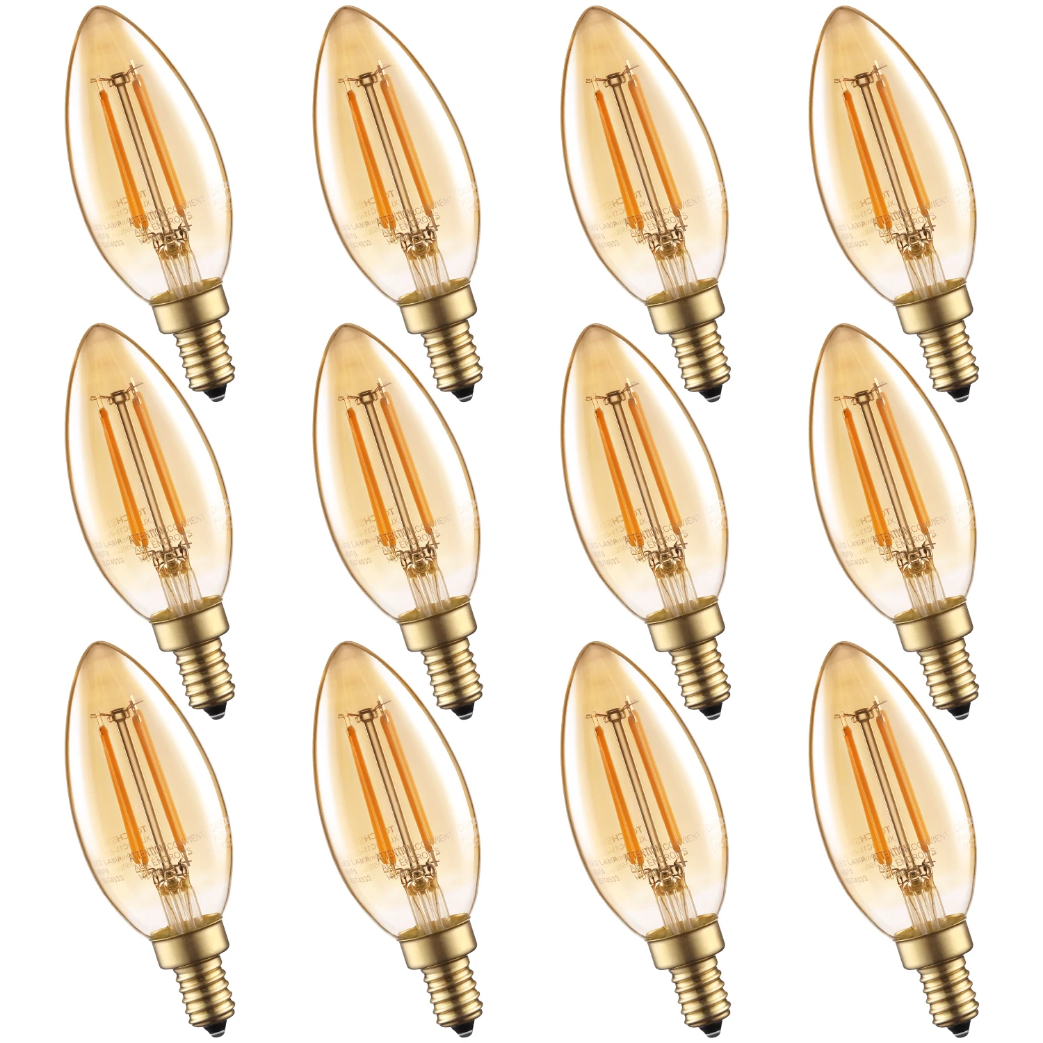 

12 Pack Dimmable E12 LED Candelabra Bulb,2200K 40W Equivalent Chandelier Light Bulbs, 350lm, LED Filament Candle Bulb C11