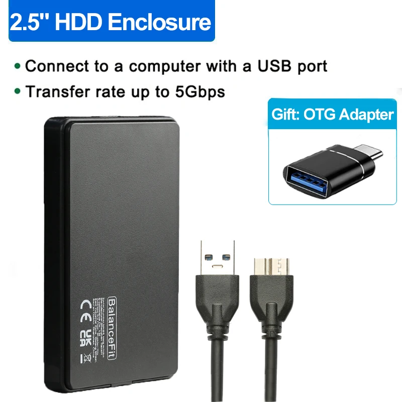 Caja HDD de 2,5 ", 5Gbps SATA a USB3.0/USB 3,1, carcasas para disco duro para almacenamiento externo SSD, caja HDD para ordenador portátil