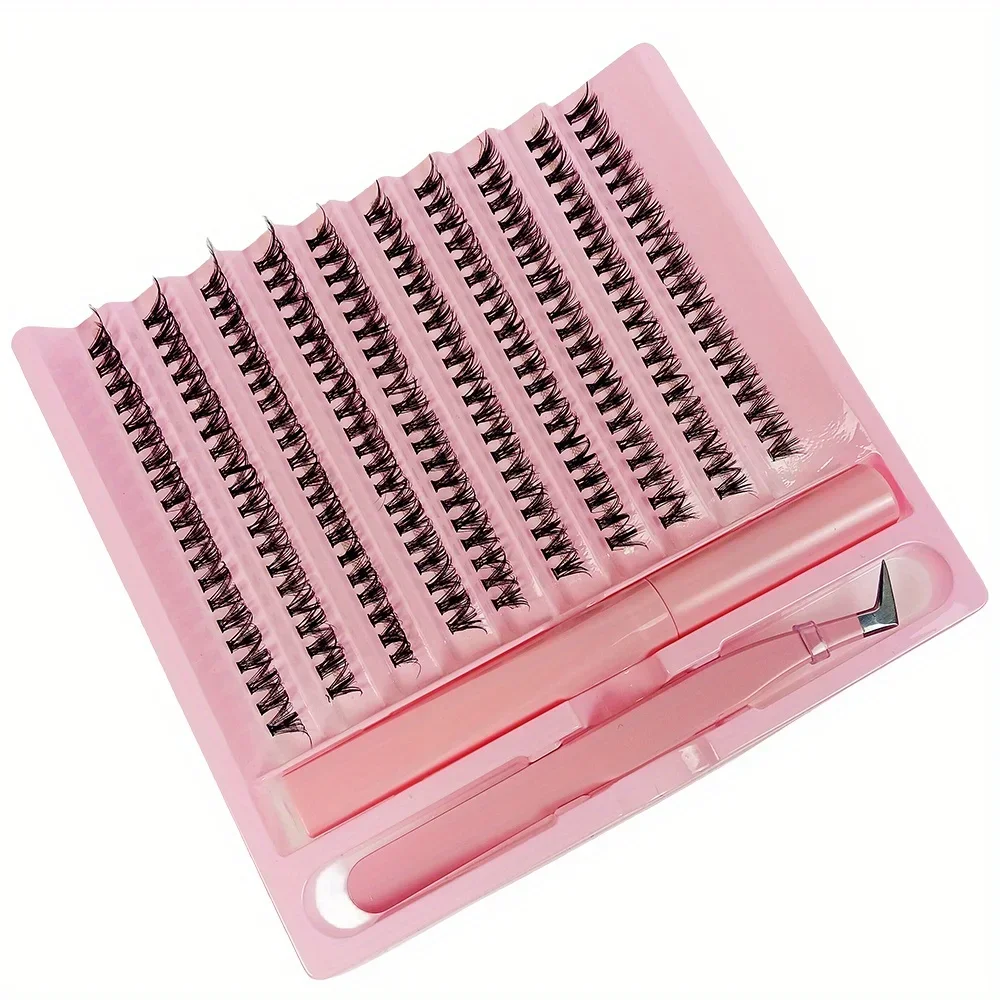 DIY Lash Extension Kit 200pcs Lash Clusters With Bond Cluster Lashes Wispy D Curling False Eyelash Clusters With Tweezers