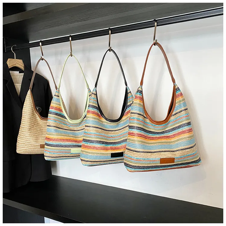 

Стильная плетеная сумка для отдыха на море: модная, универсальная, вместительная, повседневная, простая, на плечо, для женщин