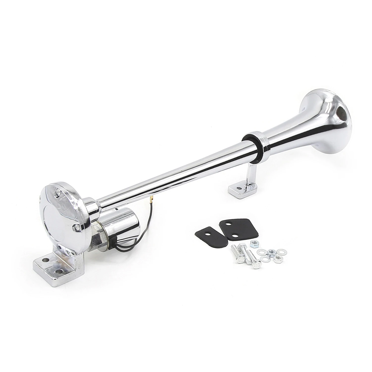 

Single-tube Trumpet Electric Horn Chrome Air Horn Loudspeaker Kit 150dB 12V/24V Universal for Train Truck Lorry